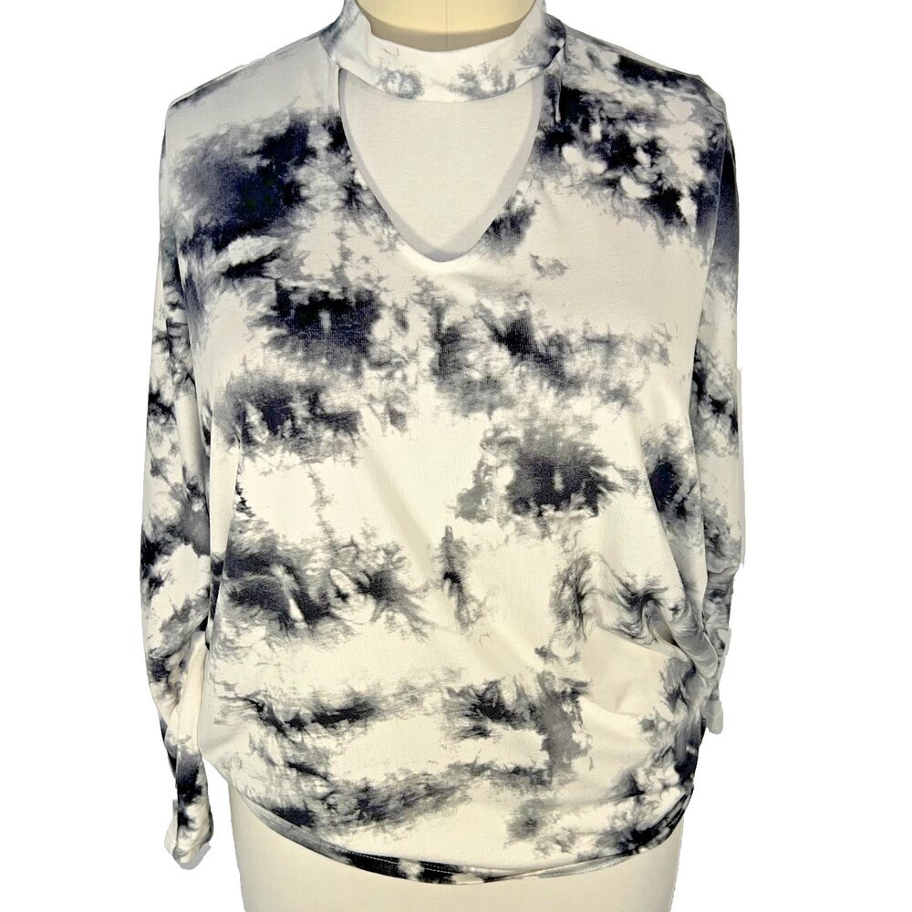 First Love Sweatshirt Womens L Oversized White Gray Abstract Tie Dye Dolman